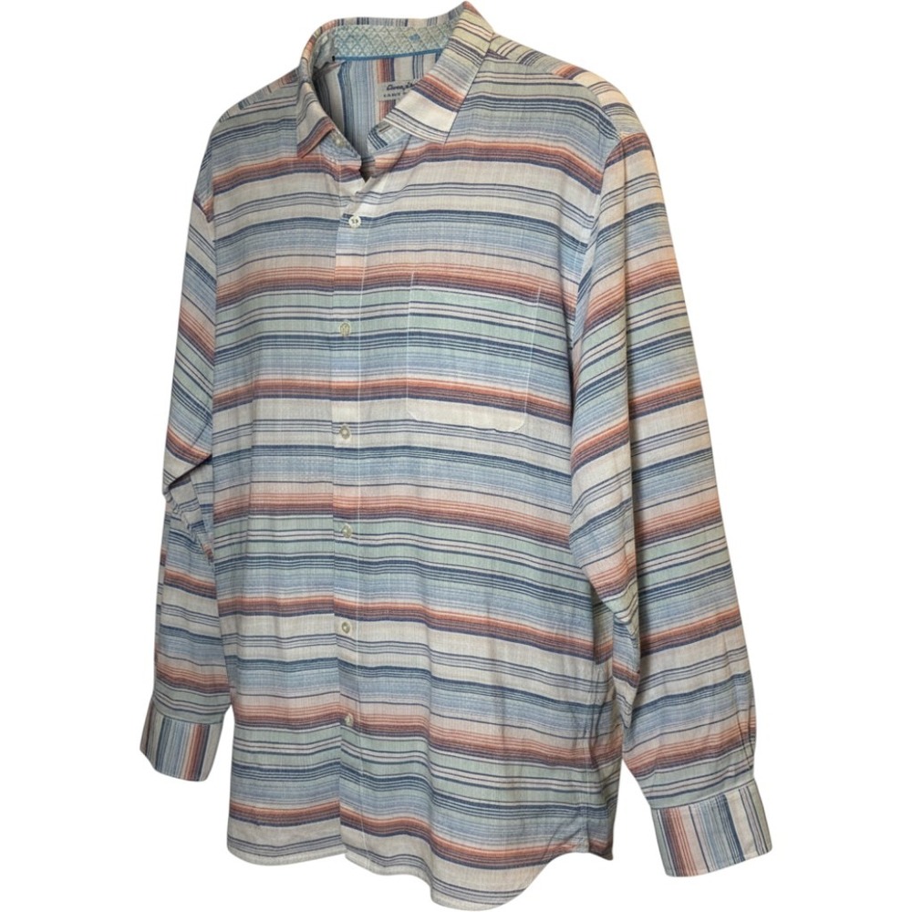Tommy Bahama Barbados Breeze Stretch Linen Shirt XXL Blue Stripe Button Up Men